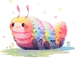 a watercolor painting of a smiling caterpillar